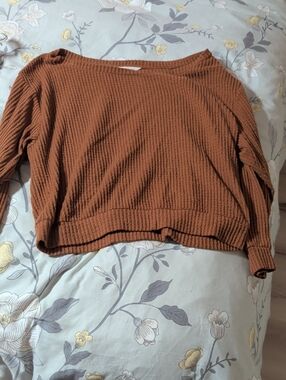 Women's Ribbed Boatneck Sweater - Rust Brown